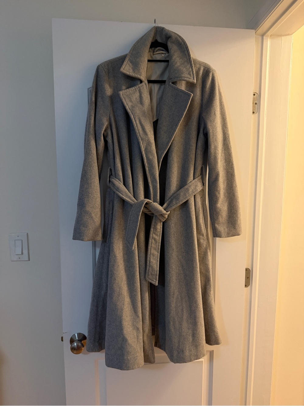 Free People Grey oversized Wool-Blend Coat with Tie Belt